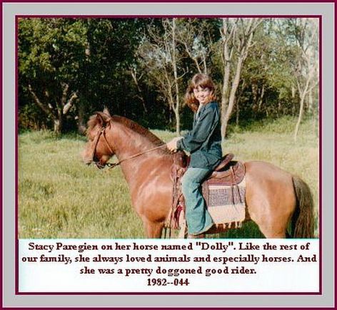 Stacy Paregien rides her horse, Dolly, through our back pasture north of Stroud, Okla., in 1982. Photo by Peggy Paregien