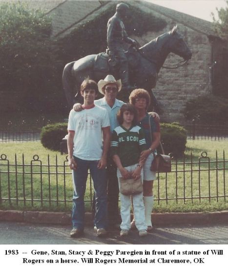 A visit to the "Will Rogers Memorial" in Claremore, Oklahoma in 1983. Shown are Gene Paregien, his parents Stan and Peggy, and his sister Stacy.