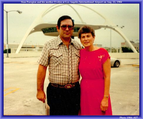 Stan Paregien with his mother, Evelyn Cauthen Paregien, at the Los Angeles International Airport in 1984. Photo by Peggy Paregien.