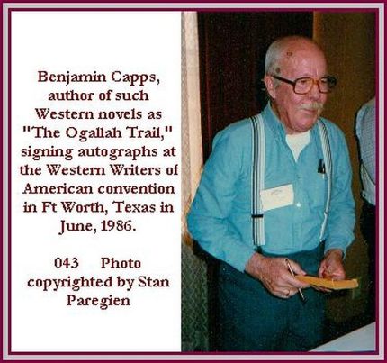 Prolific Western novelist and banjo player Benjamin Capps.  Photo by Stan Paregien at the 1986 convention in Fort Worth, Texas of the Western Writers of America.