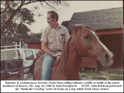 Rancher Mark Mayo on one of his beautiful Arabian horses. Photo taken by Stan Paregien at the Mayo Ranch northeast of Beaver, Oklahoma in 1986.